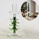 Glass Christmas Tree Candle Holder, Transparent Festive Tabletop Centerpiece