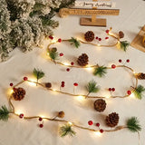 Christmas Forest-Style Decorative String Light | 200cm, 20 Warm White LEDs, Adorned with Pine Needles, Pinecones & Red Berries, Battery-Powered (Batteries Not Included), Hang Anywhere, Creates a Cozy Holiday Atmosphere