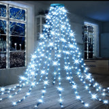USB Remote Control Christmas Tree Waterfall String Light | Ring Hanging Tool-Free Installation, High-Density LED Starburst Effect, IP44 Waterproof, Fits 4–12ft Trees (colour 2m / 400 Lights)