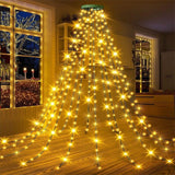 USB Remote Control Christmas Tree Waterfall String Light | Ring Hanging Tool-Free Installation, High-Density LED Starburst Effect, IP44 Waterproof, Fits 4–12ft Trees (Lengbai 2m / 400 Lights)