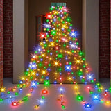 USB Remote Control Christmas Tree Waterfall String Light | Ring Hanging Tool-Free Installation, High-Density LED Starburst Effect, IP44 Waterproof, Fits 4–12ft Trees (Lengbai 2m / 400 Lights)