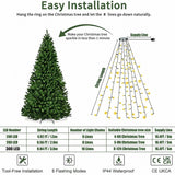 USB Remote Control Christmas Tree Waterfall String Light | Ring Hanging Tool-Free Installation, High-Density LED Starburst Effect, IP44 Waterproof, Fits 4–12ft Trees (Lengbai 1.5m / 200 Lights)