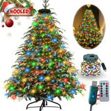 USB Remote Control Christmas Tree Waterfall String Light | Ring Hanging Tool-Free Installation, High-Density LED Starburst Effect, IP44 Waterproof, Fits 4–12ft Trees (Lengbai 1.5m / 200 Lights)
