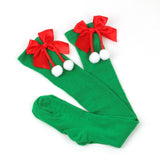 Christmas Over-the-Knee Socks, Handmade Polyester-Cotton Bows, Sweet & Warm Holiday Outfit. 4-Pack A02 Combo Set