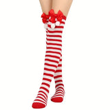 Christmas Over-the-Knee Socks, Handmade Polyester-Cotton Bows, Sweet & Warm Holiday Outfit. 4-Pack A02 Combo Set