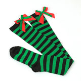 Christmas Over-the-Knee Socks, Handmade Polyester-Cotton Bows, Sweet & Warm Holiday Outfit. 4-Pack A02 Combo Set