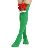 Christmas Over-the-Knee Socks, Handmade Polyester-Cotton Bows, Sweet & Warm Holiday Outfit. 4-Pack A01 Combo Set