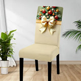 4PCS Christmas Stretch Dining Chair Covers | Snug-Fit Elastic Design, Printed with Ornaments, Snowflakes & Gold Bows, Removable & Machine Washable, Soft Stretch Protective Covers, Ideal for Holiday Gatherings & Home Décor