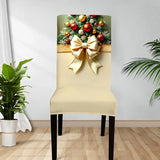 4PCS Christmas Stretch Dining Chair Covers | Snug-Fit Elastic Design, Printed with Ornaments, Snowflakes & Gold Bows, Removable & Machine Washable, Soft Stretch Protective Covers, Ideal for Holiday Gatherings & Home Décor