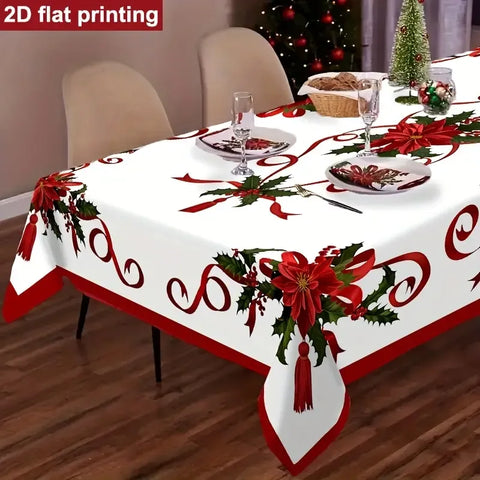 Polyester Christmas Tablecloth, Red and Green Floral Vintage Print Holiday Dec(140*180CM/55*71IN) In Australia - Darrahopens