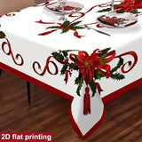 Polyester Christmas Tablecloth, Red and Green Floral Vintage Print Holiday Dec(140*180CM/55*71IN)