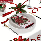 Polyester Christmas Tablecloth, Red and Green Floral Vintage Print Holiday Dec(140*180CM/55*71IN)