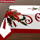 Polyester Christmas Tablecloth, Red and Green Floral Vintage Print Holiday Dec(140*180CM/55*71IN)