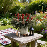40-Piece Artificial Pine Needle Red Berry Pinecone Set, Essential for Christmas Table Decoration and DIY Wreaths