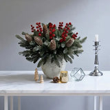 40-Piece Artificial Pine Needle Red Berry Pinecone Set, Essential for Christmas Table Decoration and DIY Wreaths