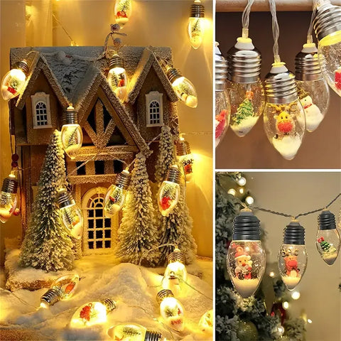 Christmas Wish Bulb String Light | 10 LED Warm Light Mini Scenes, Battery-Powered (Batteries Not Included), 200cm Long, Embedded Santa Claus, Snowman & Reindeer Designs, Hang Anywhere to Brighten Up the Holidays