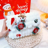 Christmas Plush Cartoon Handbag Crossbody Bag, 3D Appliqués Pearl Chain, Sweet Practical Holiday Essential./BLUE
