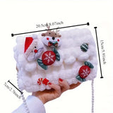 Christmas Plush Cartoon Handbag Crossbody Bag, 3D Appliqués Pearl Chain, Sweet Practical Holiday Essential./khaki