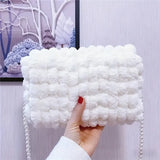 Christmas Plush Cartoon Handbag Crossbody Bag, 3D Appliqués Pearl Chain, Sweet Practical Holiday Essential./khaki