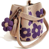 Hand crocheted flower tote bag, beige and brown color scheme with three-dimensional yellow flowers and tassels, can be worn as shoulder bag, crossbody bag, or carried by hand, the perfect choice for everyday outings with a stylish vibe./purple