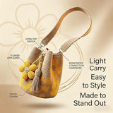 Hand crocheted flower tote bag, beige and brown color scheme with three-dimensional yellow flowers and tassels, can be worn as shoulder bag, crossbody bag, or carried by hand, the perfect choice for everyday outings with a stylish vibe./purple