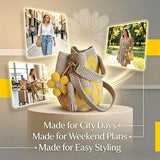 Hand crocheted flower tote bag, can be worn as shoulder bag, crossbody bag, or carried by hand, the perfect choice for everyday outings with a stylish vibe./YELLOW