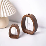 South American Walnut Wangshu Flower Vase: Natural Solid Wood Hand Polished, Ring Design with Glass Tube, Suitable for Fresh Cut and Hydroponic Plants, Space Aesthetic Accent/L SIZE