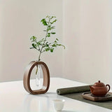 South American Walnut Wangshu Flower Vase: Natural Solid Wood Hand Polished, Ring Design with Glass Tube, Suitable for Fresh Cut and Hydroponic Plants, Space Aesthetic Accent/L SIZE