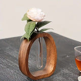South American Walnut Wangshu Flower Vase: Natural Solid Wood Hand Polished, Ring Design with Glass Tube, Suitable for Fresh Cut and Hydroponic Plants, Space Aesthetic Accent/L SIZE