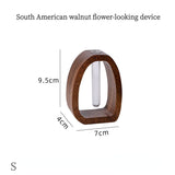South American Walnut Wangshu Flower Vase: Natural Solid Wood Hand Polished, Ring Design with Glass Tube, Suitable for Fresh Cut and Hydroponic Plants, Space Aesthetic Accent/L SIZE