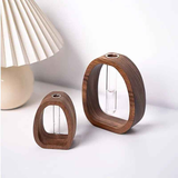 South American Walnut Wangshu Flower Vase: Natural Solid Wood Hand Polished, Ring Design with Glass Tube, Suitable for Fresh Cut and Hydroponic Plants, Space Aesthetic Accent/ S In Australia - Darrahopens