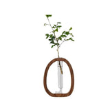 South American Walnut Wangshu Flower Vase: Natural Solid Wood Hand Polished, Ring Design with Glass Tube, Suitable for Fresh Cut and Hydroponic Plants, Space Aesthetic Accent/ S