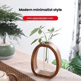 South American Walnut Wangshu Flower Vase: Natural Solid Wood Hand Polished, Ring Design with Glass Tube, Suitable for Fresh Cut and Hydroponic Plants, Space Aesthetic Accent/ S
