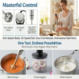 4-in-1 Hand Blender, Blends, Chops, Whisks, and Grinds All in One Machine, 25-Speed Adjustment with TURBO Boost, Splash-Proof and Easy to Disassemble and Clean – Your All-in-One Kitchen Partner.
