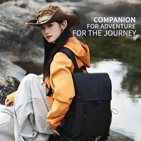 Lightweight Flap Backpack | 0.6kg Weight Reduction, 42L Large Capacity, Outdoor Mountain Style Meets Commuter Versatility(BLACK)