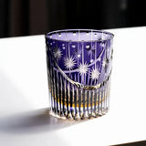 Hand-Carved Purple Kiriko Glass, Crystal Whiskey Glass, Edo Pattern High-End Spirits Glass