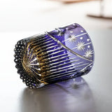 Hand-Carved Purple Kiriko Glass, Crystal Whiskey Glass, Edo Pattern High-End Spirits Glass