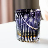 Hand-Carved Purple Kiriko Glass, Crystal Whiskey Glass, Edo Pattern High-End Spirits Glass