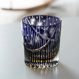 Hand-Carved Purple Kiriko Glass, Crystal Whiskey Glass, Edo Pattern High-End Spirits Glass