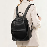 Lychee-grain leather backpack: wear-resistant, large capacity, casual travel & commute, multiple carry ways, zipper anti-theft, premium texture.（black)