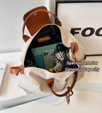 【Canvas Large-Capacity Tote Bag】 Faux Leather Trim Triangular Nameplate, Hidden Magnetic Snap Smooth Zipper, Multi-Way Wear Versatile for Commuting & Travel, Lightweight Storage./brown