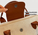 【Canvas Large-Capacity Tote Bag】 Faux Leather Trim Triangular Nameplate, Hidden Magnetic Snap Smooth Zipper, Multi-Way Wear Versatile for Commuting & Travel, Lightweight Storage./brown