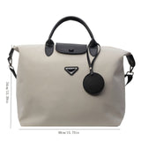 【Canvas Large-Capacity Tote Bag】 Faux Leather Trim Triangular Nameplate, Hidden Magnetic Snap Smooth Zipper, Multi-Way Wear Versatile for Commuting & Travel, Lightweight Storage./brown