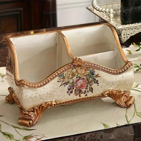 Natural Resin European Storage Box, Hand-Painted with Blooming Flowers – A Practical Storage Container and a Romantic Home Art Piece./Pearl powder