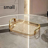 Water Ripple Double-Ear Tray: PET One-Piece Molded, Smooth & Easy to Clean, Gold/Silver Edge Thickened Double Ears, Small Size, Light Luxury & Multi-Purpose Storage/Phnom Penh (amber gold) In Australia - Darrahopens