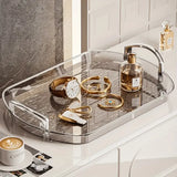 Water Ripple Double-Ear Tray: PET One-Piece Molded, Smooth & Easy to Clean, Gold/Silver Edge Thickened Double Ears, Small Size, Light Luxury & Multi-Purpose Storage/Phnom Penh (amber gold)
