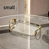 Water Ripple Double-Ear Tray: PET One-Piece Molded, Smooth & Easy to Clean, Gold/Silver Edge Thickened Double Ears, Small Size, Light Luxury & Multi-Purpose Storage/Phnom Penh (amber gold)