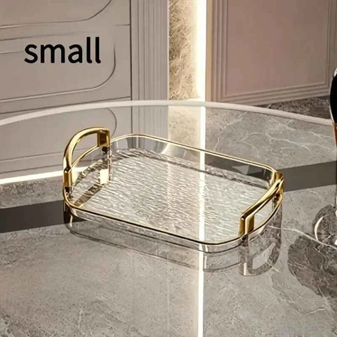Water Ripple Double-Ear Tray: PET One-Piece Molded, Smooth & Easy to Clean, Gold/Silver Edge Thickened Double Ears, Small Size, Light Luxury & Multi-Purpose Storage/Phnom Penh transparent ash In Australia - Darrahopens