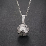 Football Hollow Pendant Necklace, Synthetic Zirconia Setting, Hip Hop Sporty Style, Trendy and Versatile.(golden)