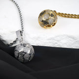 Football Hollow Pendant Necklace, Synthetic Zirconia Setting, Hip Hop Sporty Style, Trendy and Versatile.(golden)